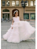 White Tulle Ruffled Fairytale Flower Girl Dress